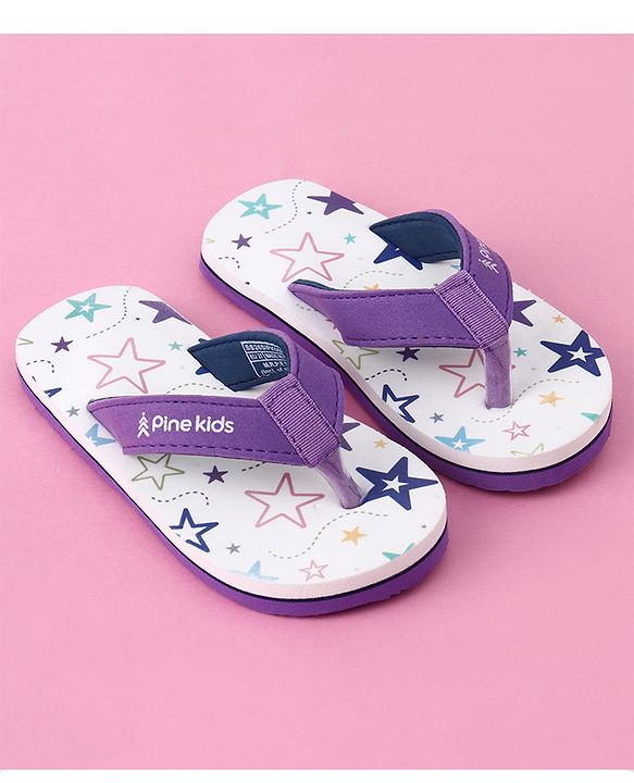 Pine Kids Slip On Star Printed Flip Flops - White & Purple