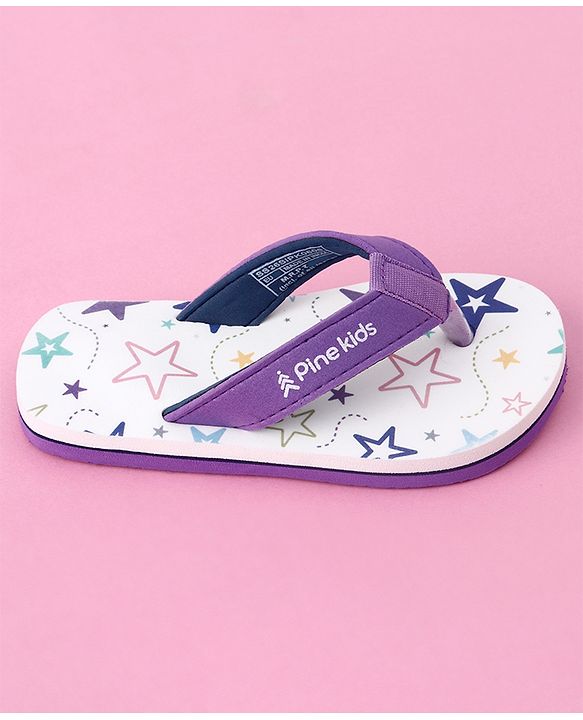 Pine Kids Slip On Star Printed Flip Flops - White & Purple