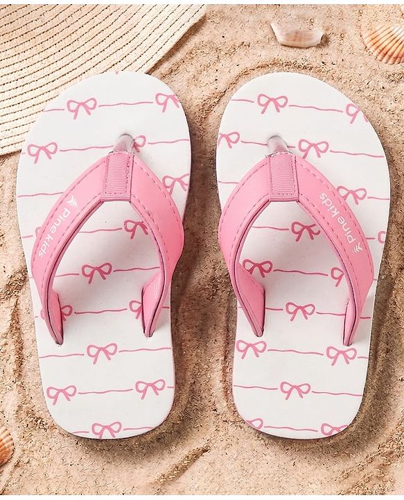 Pine Kids Slip On Bow Printed  Flip Flops - Pink