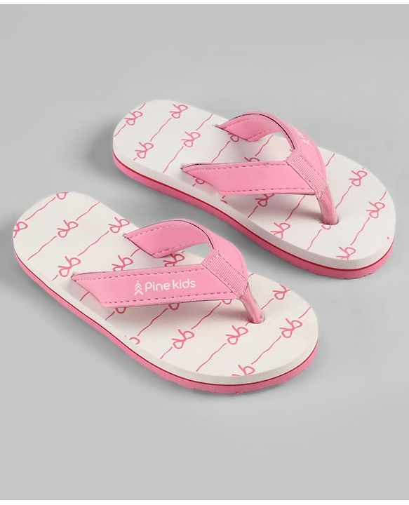 Pine Kids Slip On Bow Printed  Flip Flops - Pink