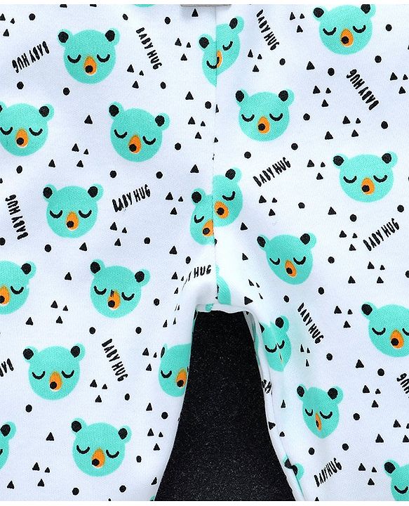 Babyhug Full Length Cotton Lounge Pant Bear Print - White Sea Green