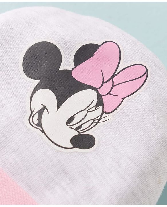 Babyhug Disney Interlock Knit Cap Mittens & Booties Set with Minnie Mouse Graphic Grey - Diameter 15 cm