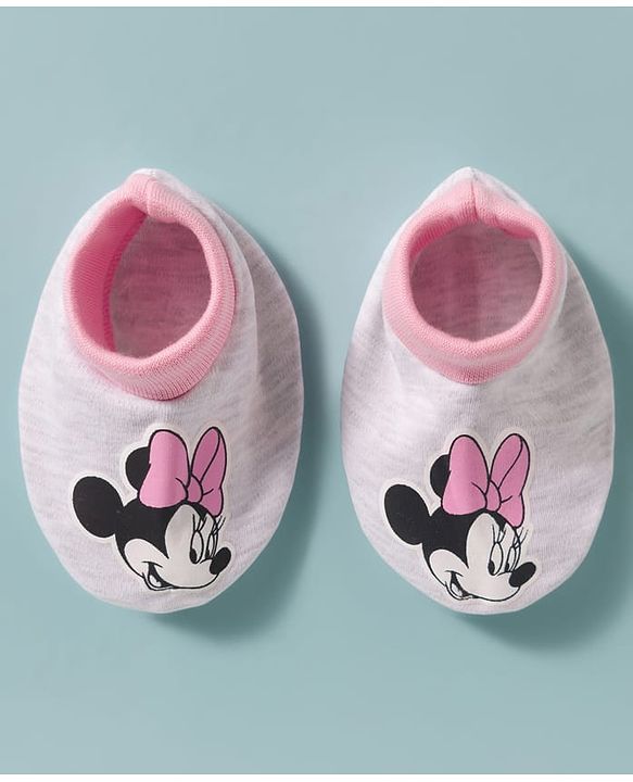 Babyhug Disney Interlock Knit Cap Mittens & Booties Set with Minnie Mouse Graphic Grey - Diameter 15 cm