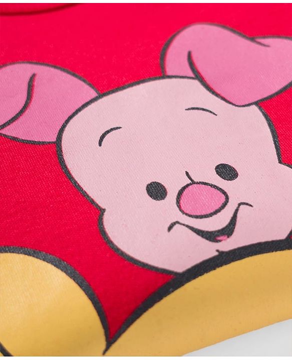 Babyhug Disney Interlock Knit Full Sleeves Onesie & Striped Bootie Legging Set with Winnie Graphic - Red