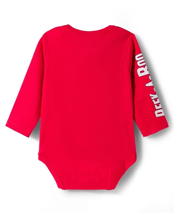 Babyhug Disney Interlock Knit Full Sleeves Onesie & Striped Bootie Legging Set with Winnie Graphic - Red