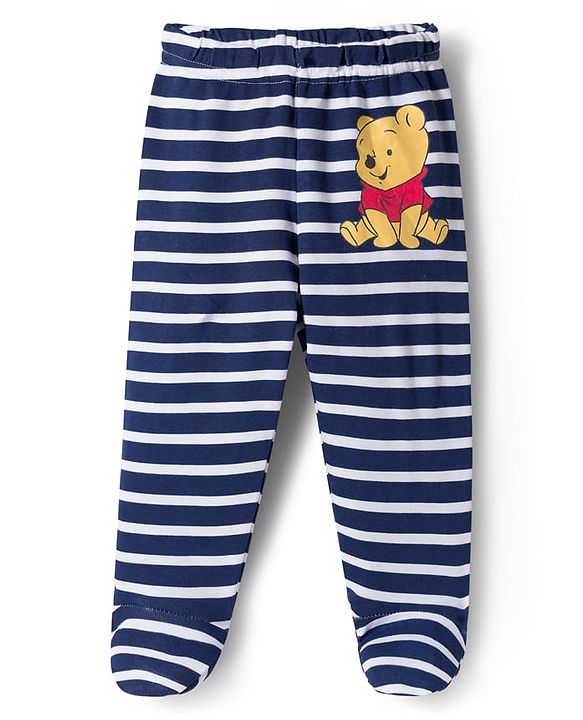 Babyhug Disney Interlock Knit Full Sleeves Onesie & Striped Bootie Legging Set with Winnie Graphic - Red