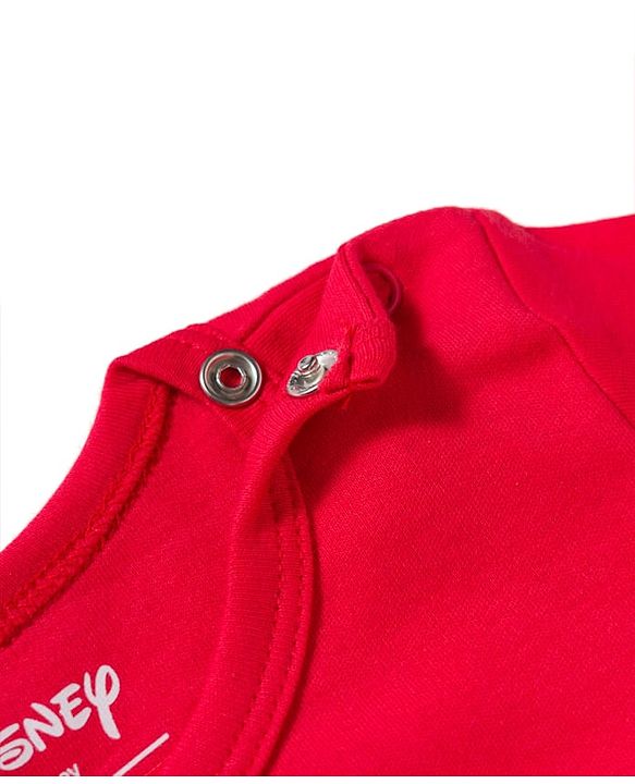 Babyhug Disney Interlock Knit Full Sleeves Onesie & Striped Bootie Legging Set with Winnie Graphic - Red