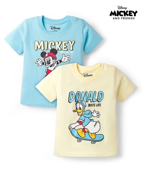 Babyhug Disney 100% Cotton Knit Half Sleeves T-Shirts With Mickey & Friends Graphic Pack of 2 - Multicolour