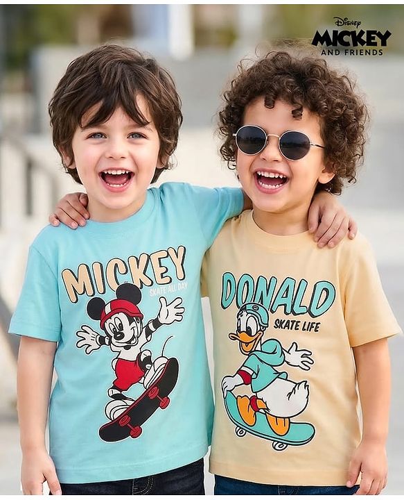 Babyhug Disney 100% Cotton Knit Half Sleeves T-Shirts With Mickey & Friends Graphic Pack of 2 - Multicolour