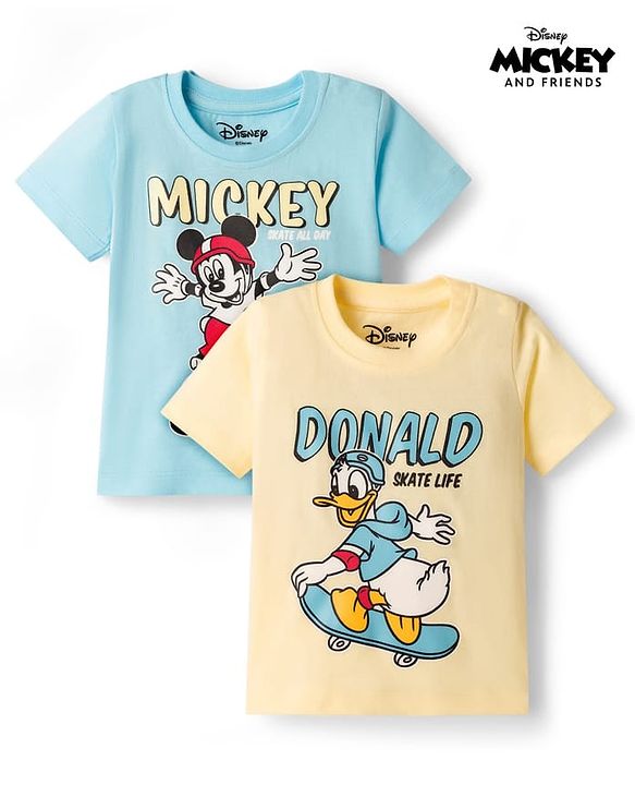 Babyhug Disney 100% Cotton Knit Half Sleeves T-Shirts With Mickey & Friends Graphic Pack of 2 - Multicolour