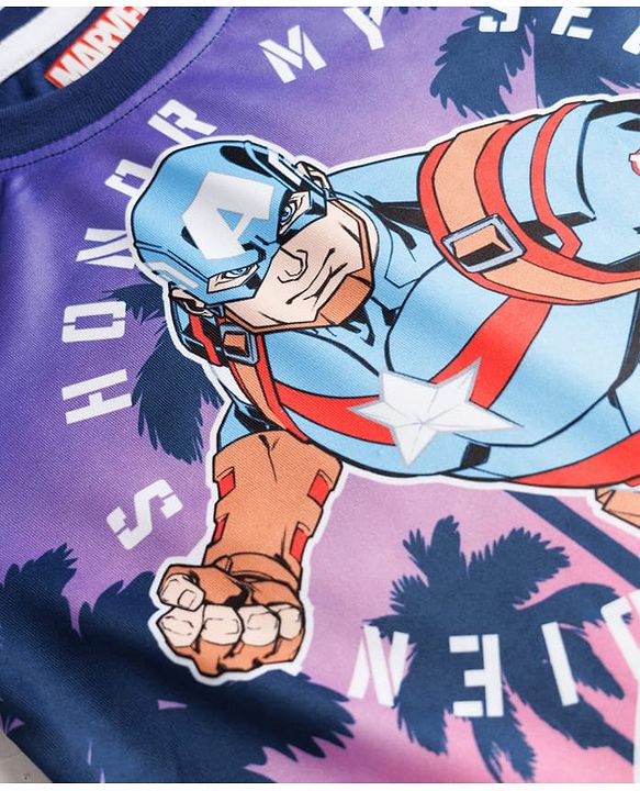 Pine Kids Marvel Single Jersey Knit Half Sleeves T-Shirt With Avenger Captain America Graphics - Navy Blue