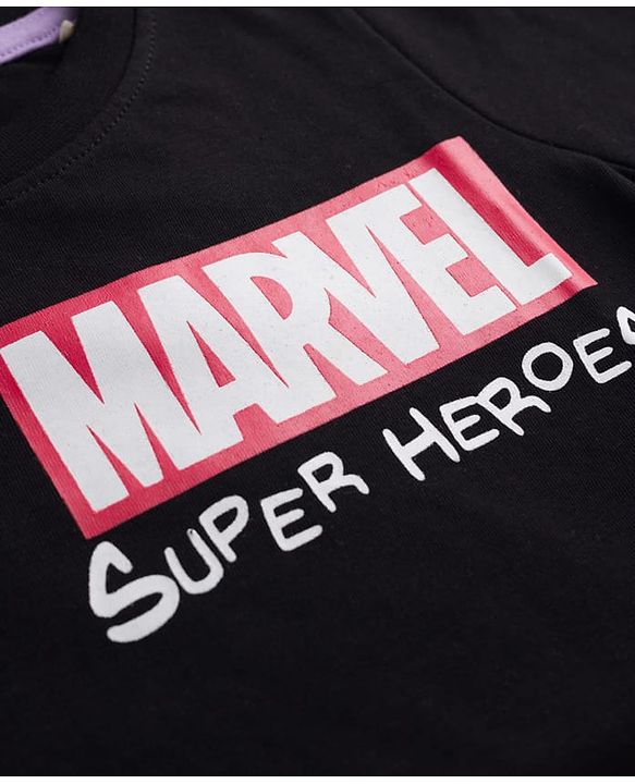Pine Kids Marvel 100% Cotton Knit Half Sleeves T-Shirt With Avengers Front & Back Print - Black