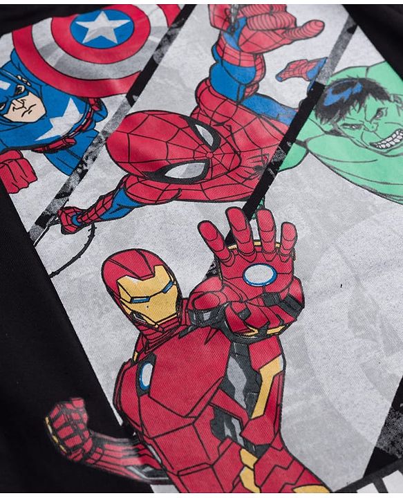 Pine Kids Marvel 100% Cotton Knit Half Sleeves T-Shirt With Avengers Front & Back Print - Black