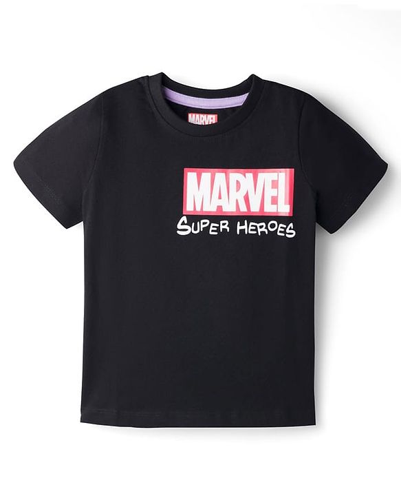 Pine Kids Marvel 100% Cotton Knit Half Sleeves T-Shirt With Avengers Front & Back Print - Black