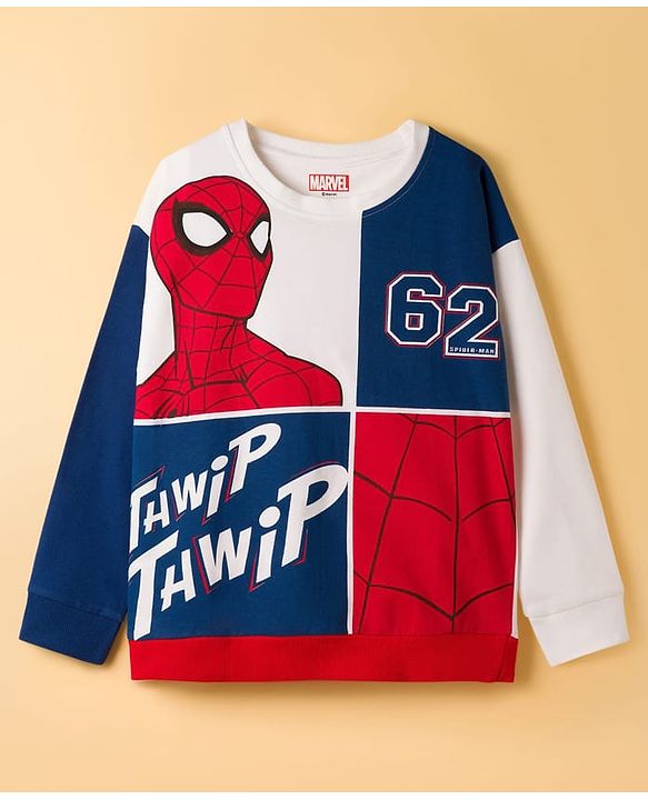Pine Kids Marvel Terry Knit Drop Shoulder Full Sleeves T-Shirt & Lounge Pant Set with Spiderman Graphic - Multicolor