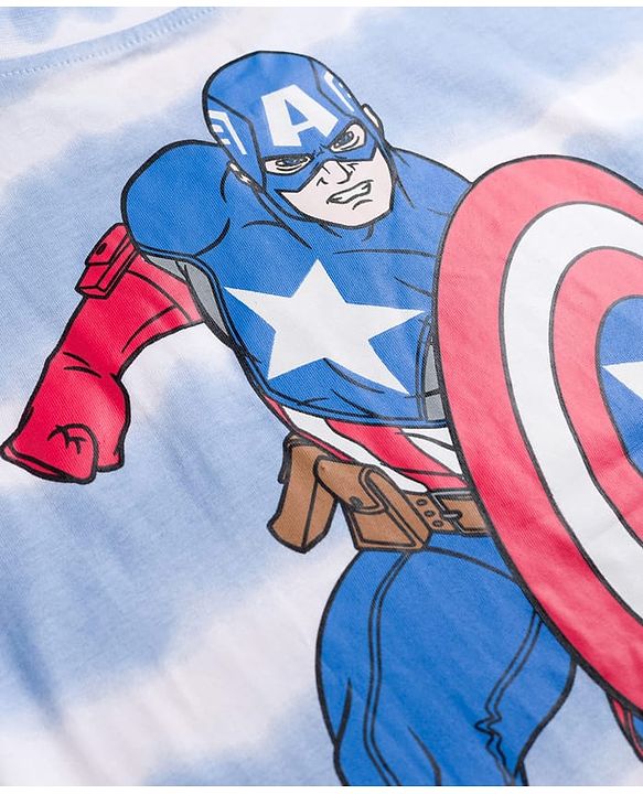 Pine Kids Disney Single Jersey Knit Drop Shoulder Half Sleeves Tie & Dye T-Shirt with Avengers Front & Back Print - Blue