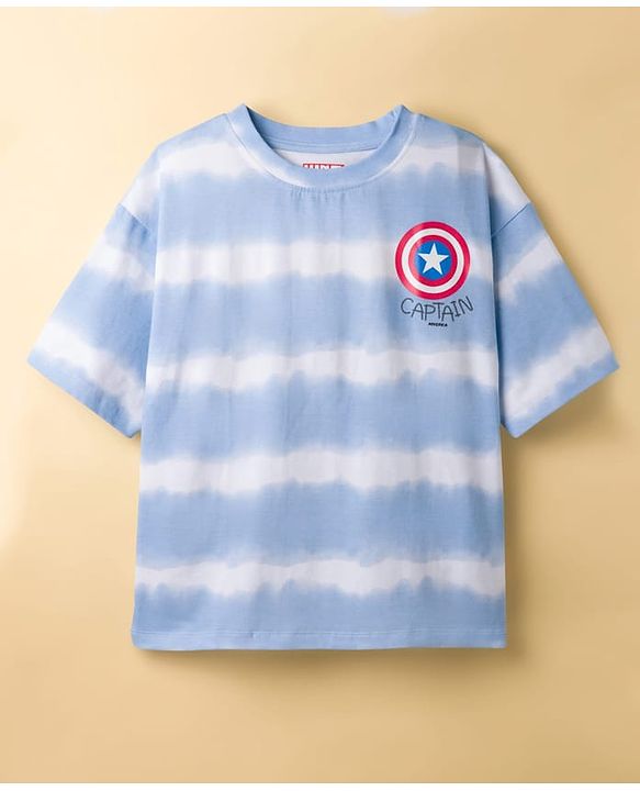 Pine Kids Disney Single Jersey Knit Drop Shoulder Half Sleeves Tie & Dye T-Shirt with Avengers Front & Back Print - Blue