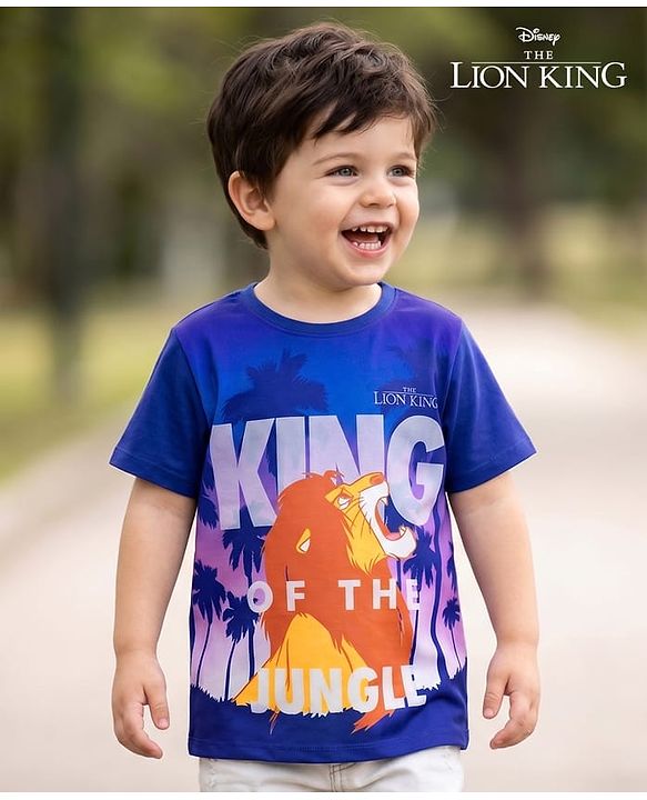 Pine Kids Disney Single Jersey Knit Half Sleeves T-Shirt With Lion King Graphics - Blue