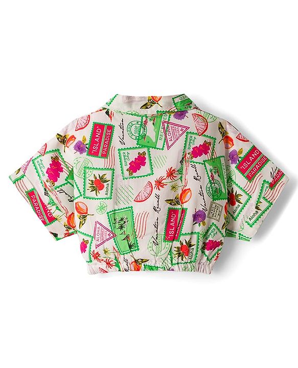 Babyhug Cotton Woven Half Sleeves Top & Lounge Pant Co-ord Set With Stamp Print - Multicolor