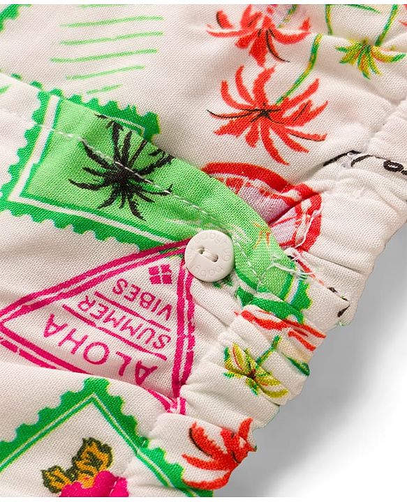 Babyhug Cotton Woven Half Sleeves Top & Lounge Pant Co-ord Set With Stamp Print - Multicolor