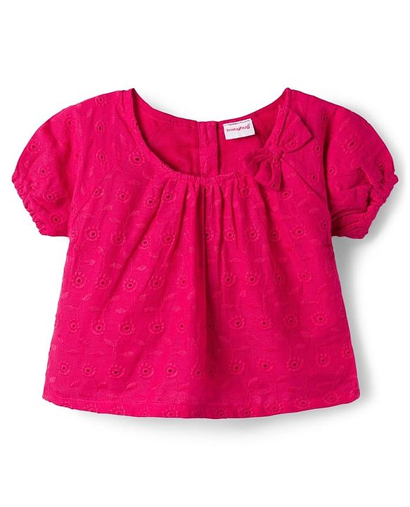 Babyhug Cotton Woven Half Sleeves Top & Mid Thigh Skirt Set - Fuchsia