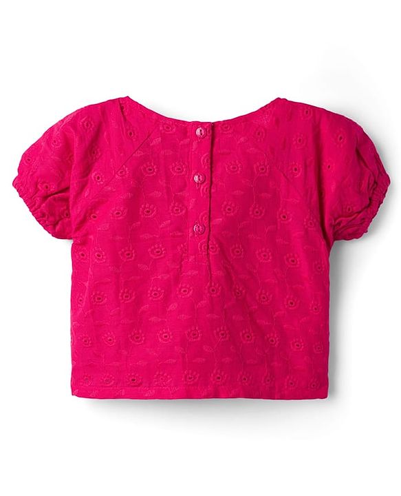 Babyhug Cotton Woven Half Sleeves Top & Mid Thigh Skirt Set - Fuchsia