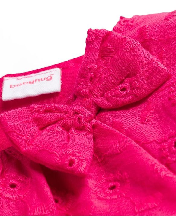 Babyhug Cotton Woven Half Sleeves Top & Mid Thigh Skirt Set - Fuchsia