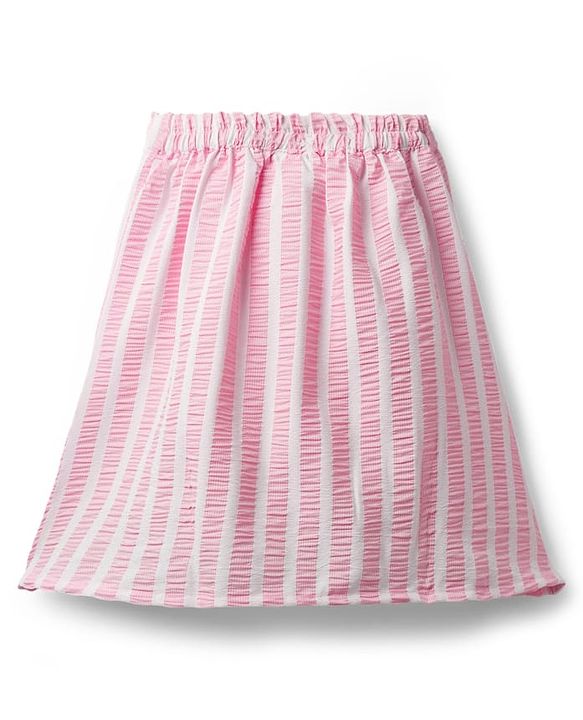 Babyhug Cotton Woven Half Sleeves Co-ords Top & Skirt Set with Stripes & Bow Applique - Pink
