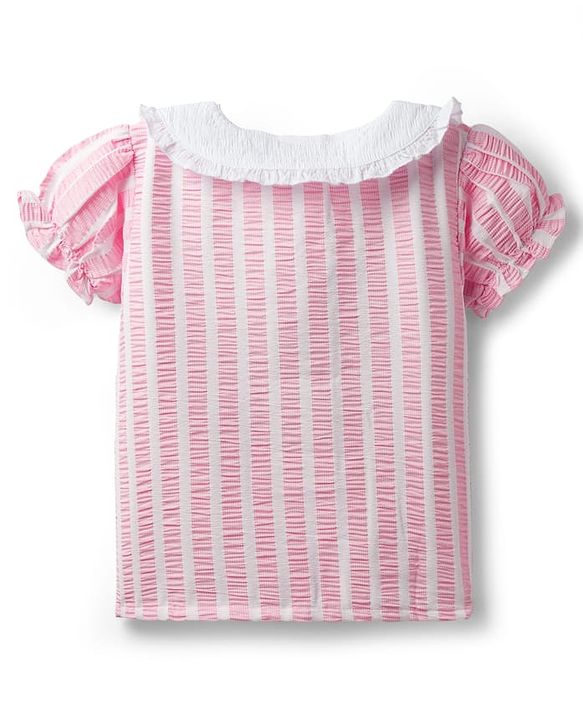 Babyhug Cotton Woven Half Sleeves Co-ords Top & Skirt Set with Stripes & Bow Applique - Pink