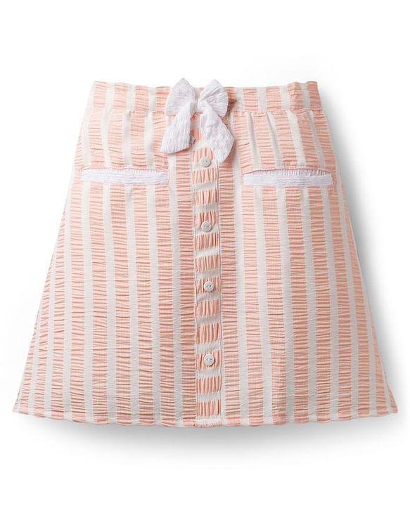Babyhug Cotton Woven Half Sleeves Co-ords Top & Skirt Set with Stripes & Bow Applique - Orange