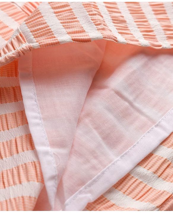 Babyhug Cotton Woven Half Sleeves Co-ords Top & Skirt Set with Stripes & Bow Applique - Orange