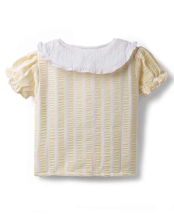 Babyhug Cotton Woven Half Sleeves Co-ords Top & Skirt Set with Stripes & Bow Applique - Yellow