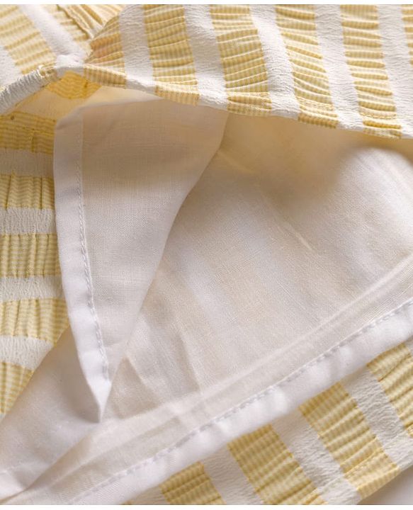 Babyhug Cotton Woven Half Sleeves Co-ords Top & Skirt Set with Stripes & Bow Applique - Yellow