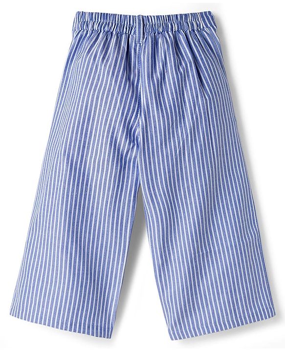 Babyhug Cotton Woven Frill Sleeves Striped Top & Lounge Pant Co-ord Set - Blue