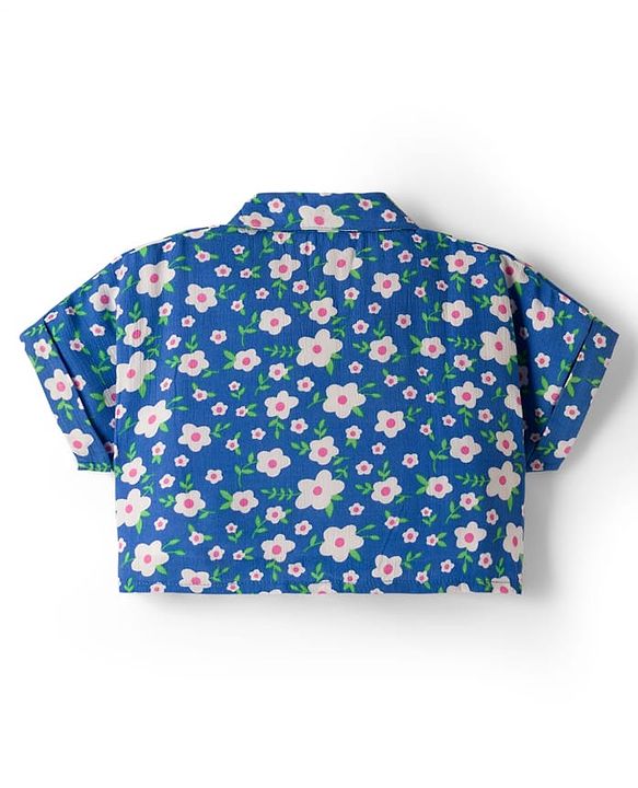 Babyhug Cotton Woven Half Sleeves Top & Lounge Pant Co-ord Set With Floral Print - Blue