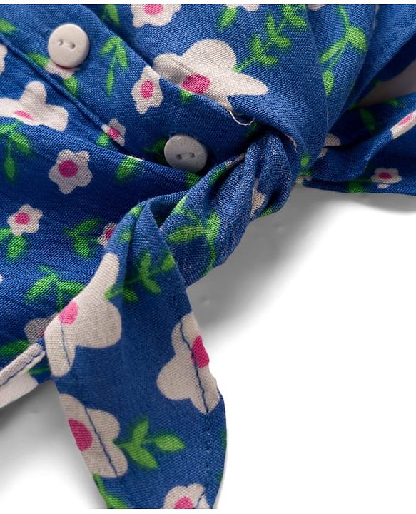 Babyhug Cotton Woven Half Sleeves Top & Lounge Pant Co-ord Set With Floral Print - Blue
