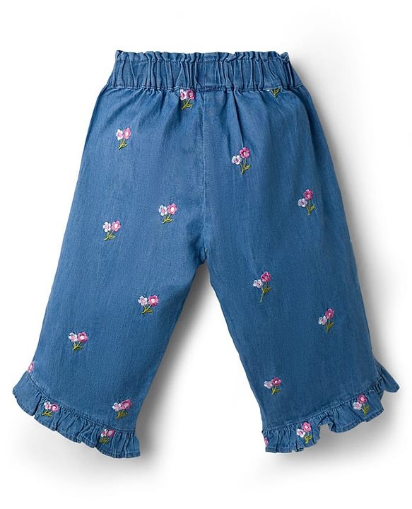 Babyhug Cotton Woven Half Sleeves Floral Embroidered Co-ord Top & Pant Set - Blue