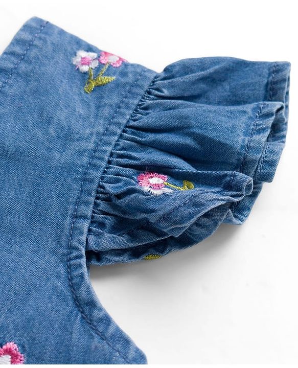 Babyhug Cotton Woven Half Sleeves Floral Embroidered Co-ord Top & Pant Set - Blue