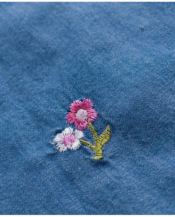 Babyhug Cotton Woven Half Sleeves Floral Embroidered Co-ord Top & Pant Set - Blue