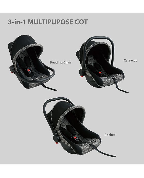 Babyhug Cloud Cradle 3-in-1 Baby Carry Cot  Black| Rocker & Baby Seat| Safety Harness| Adjustable Canopy| Lightweight Portable Design| Removable & Washable Cover| 015 Months