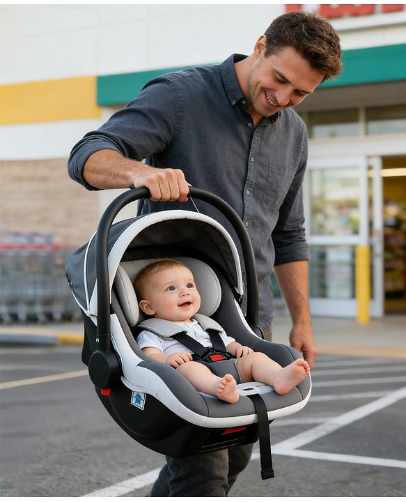 Babyhug Cloud Cradle 3-in-1 Baby Carry Cot  White Grey| Rocker & Baby Seat| Safety Harness| Adjustable Canopy| Lightweight Portable Design| Removable & Washable Cover| 015 Months