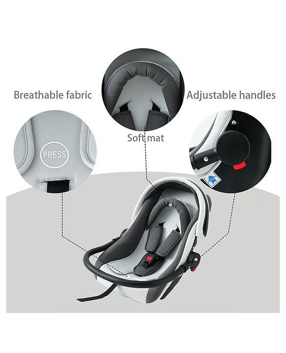 Babyhug Cloud Cradle 3-in-1 Baby Carry Cot  White Grey| Rocker & Baby Seat| Safety Harness| Adjustable Canopy| Lightweight Portable Design| Removable & Washable Cover| 015 Months