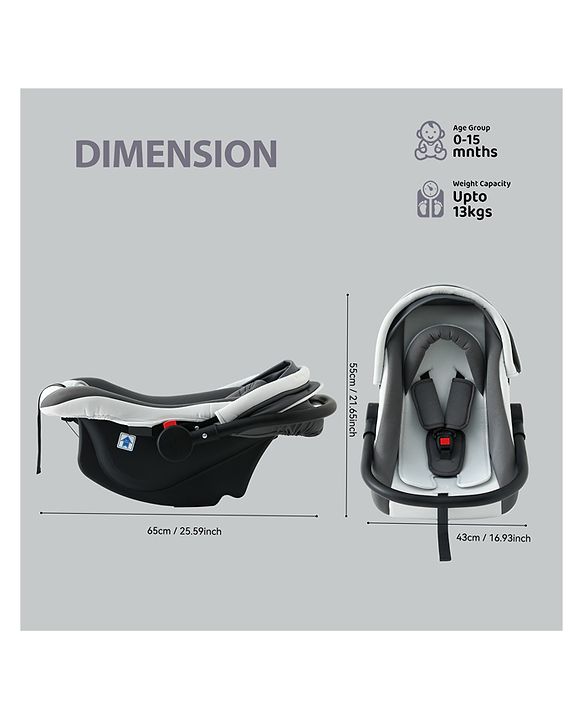 Babyhug Cloud Cradle 3-in-1 Baby Carry Cot  White Grey| Rocker & Baby Seat| Safety Harness| Adjustable Canopy| Lightweight Portable Design| Removable & Washable Cover| 015 Months