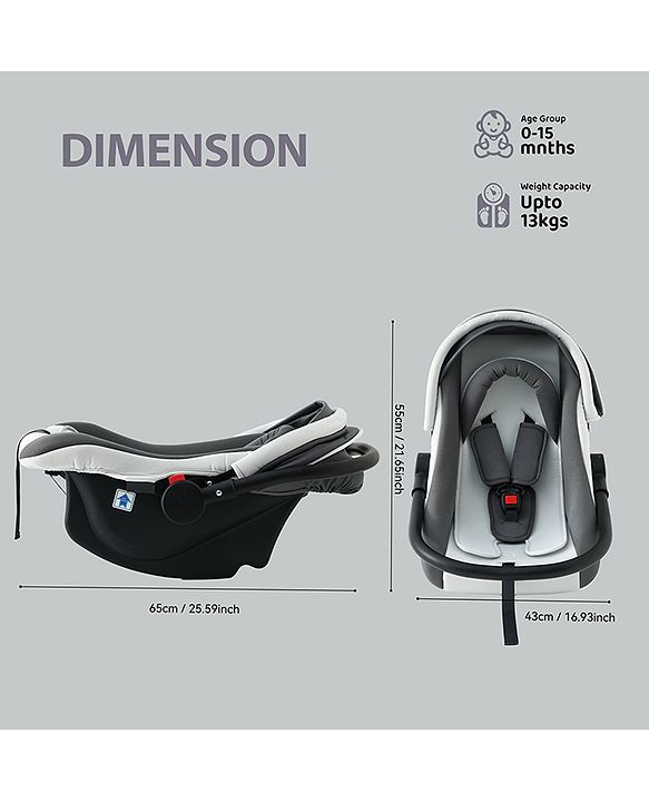 Babyhug Cloud Cradle 3-in-1 Baby Carry Cot  White Grey| Rocker & Baby Seat| Safety Harness| Adjustable Canopy| Lightweight Portable Design| Removable & Washable Cover| 015 Months