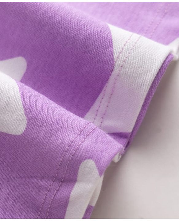 Babyhug Single Jersey Knit Half Sleeves Star Printed Frock with Bow Applique - White & Lilac