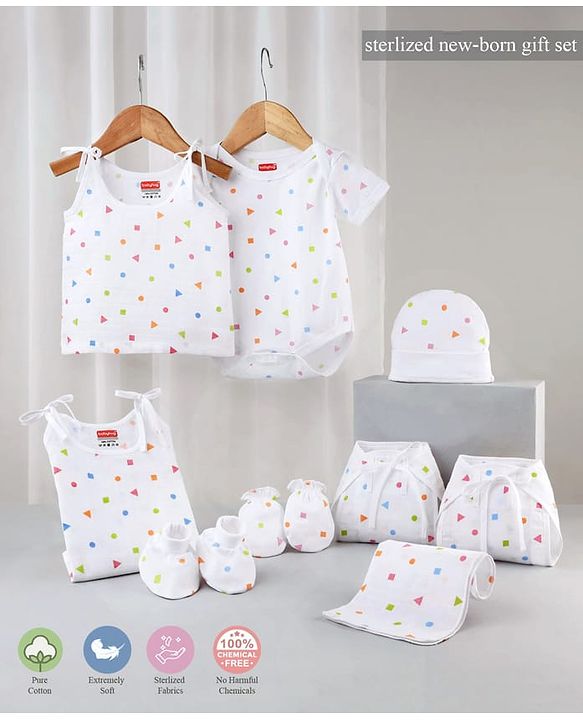 Babyhug 100% Cotton Baby Gift Set Pack of 9 - White