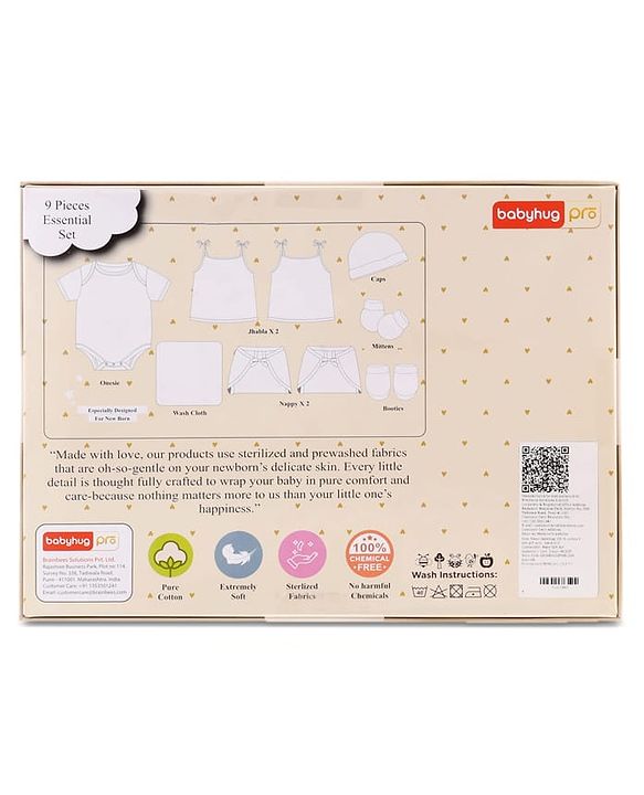 Babyhug 100% Cotton Baby Gift Set Pack of 9 - White