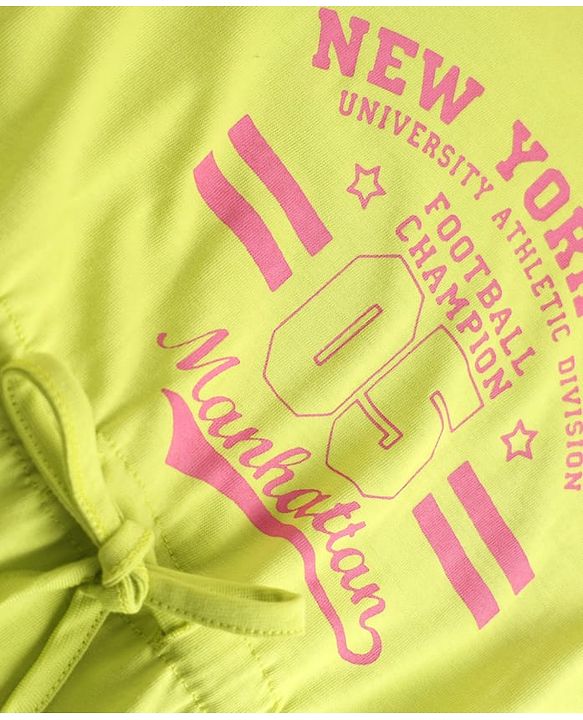 Pine Kids Cotton Knit Dress with Half Sleeves and New York City Text Print - LimeGreen
