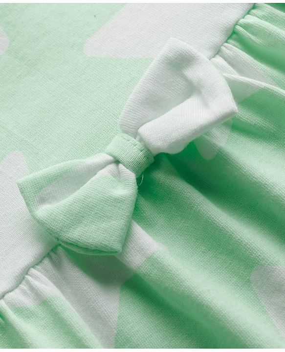 Babyhug Single Jersey Knit Half Sleeves Frock with Bow & Star Print - Sea Green