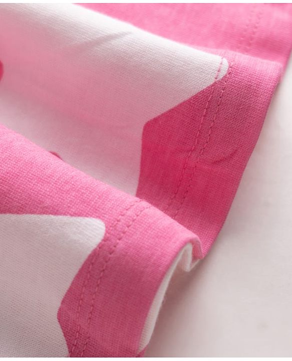 Babyhug Single Jersey Knit Half Sleeves Star Printed Frock with Bow Applique - White & Pink